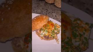 Homemade burgers with home canned German potato salad