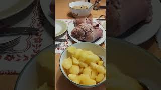 German Food (Eisbein mit Sauerkraut) Cured pork knuckle cooked with pickled cabbage #shortsvideo