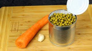 Беру БАНКУ ГОРОШКА и Морковь, готовлю гениальный салат! Вкусный рецепт из простых продуктов!